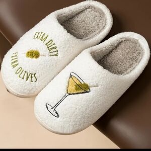 Cozy White Slippers with Martini Embroidery